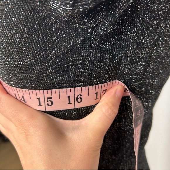 Ramy Brook New York Silver Metallic Shiny Knit Black Tie Neck Sweater - Picture 8 of 10